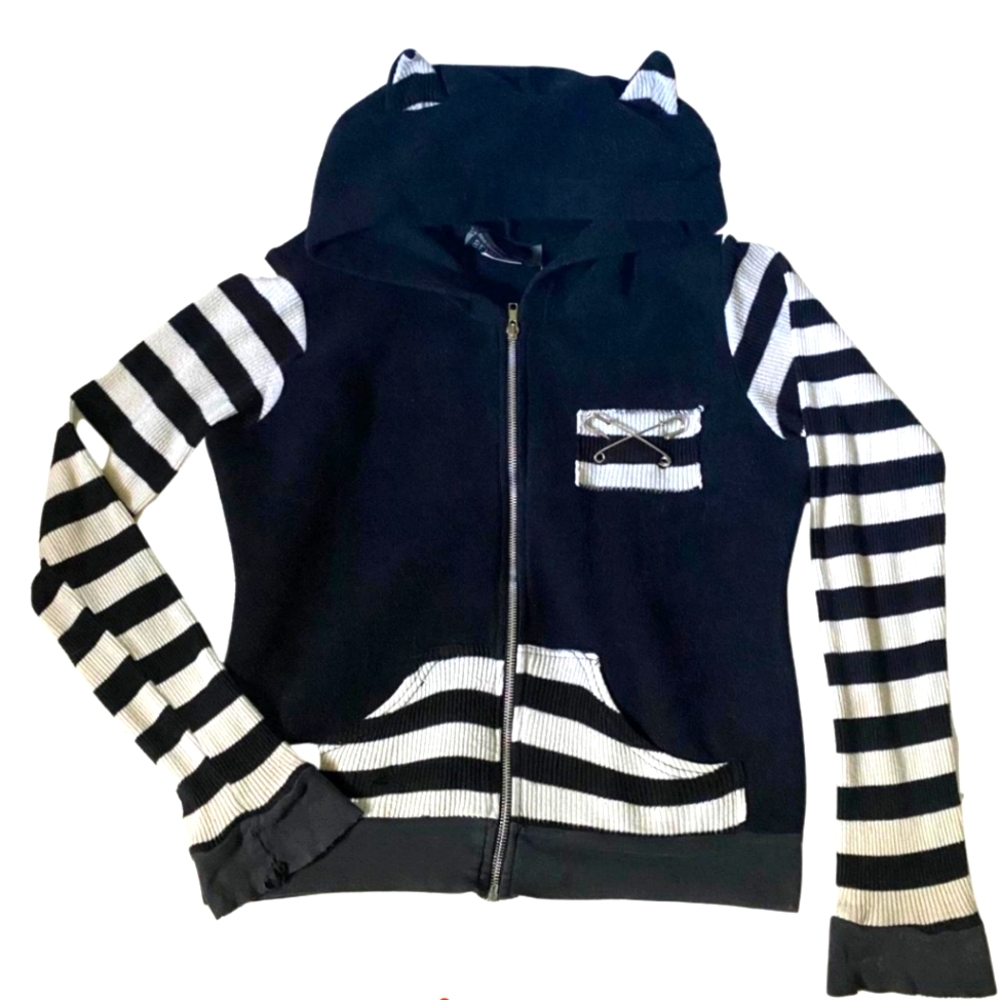 Desprately *ISO* Serious LA black and white striped cat ear hoodie with zipper